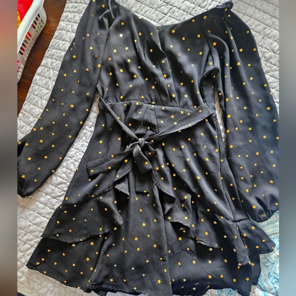 Hello Franki by Francescas girls black dress with gold stars